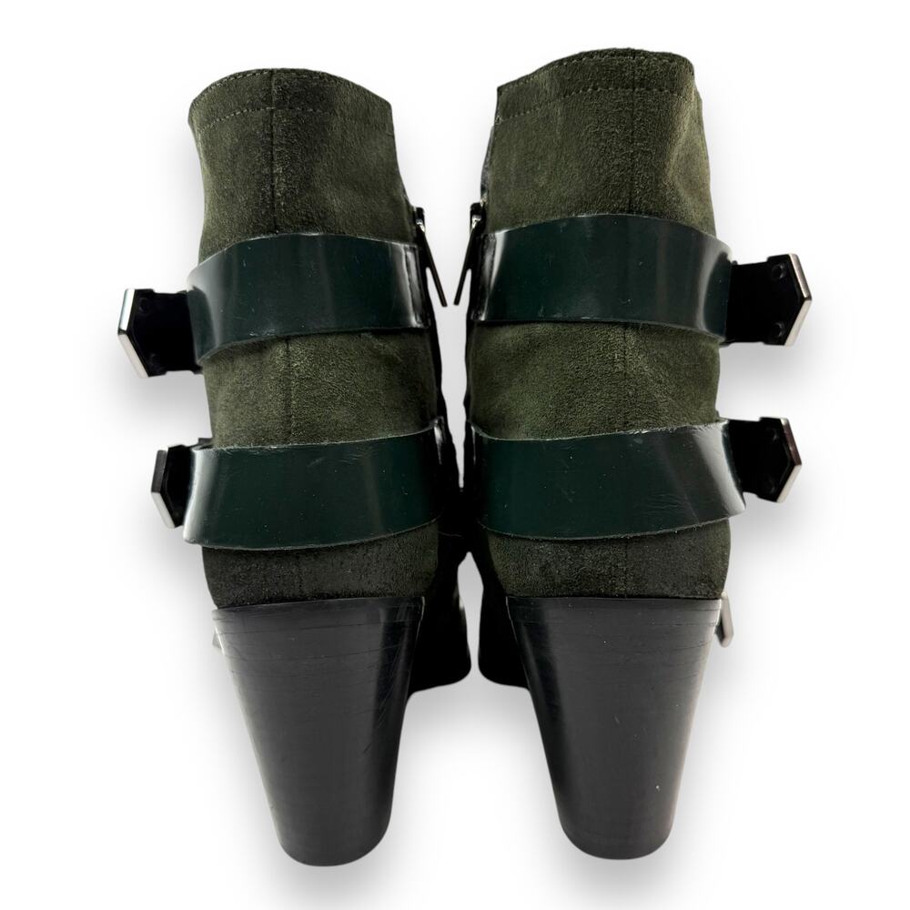 DIESEL green suede strapped buckle heeled pointed toe boots - Picture 14 of 16